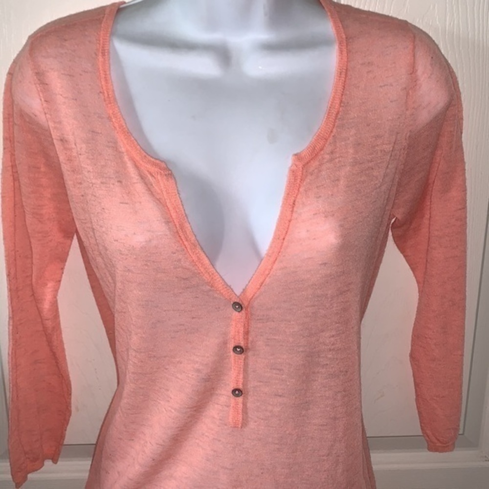 Scotch & Soda Peach‎ 3/4" Sleeve Light Weight V-Neck Sweater Size 1 - Picture 4 of 11